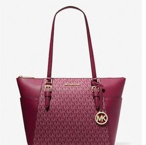 NWT Charlotte Large Logo and Leather Top-Zip Tote